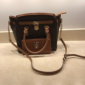 MK Hamilton LG East West Satchel FREE WALLET